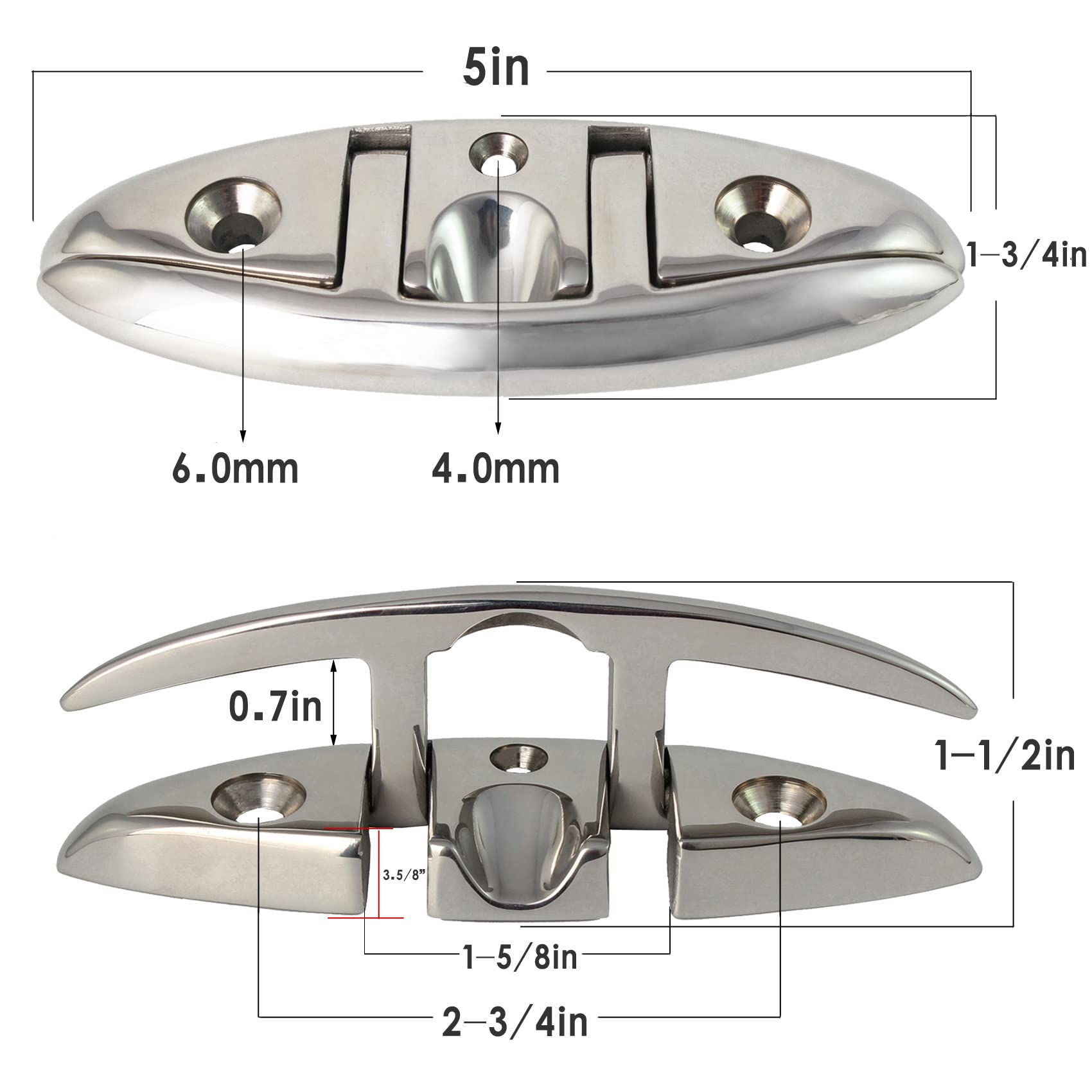VEITHI 316 Stainless Steel Boat Folding Cleats 5 Inch