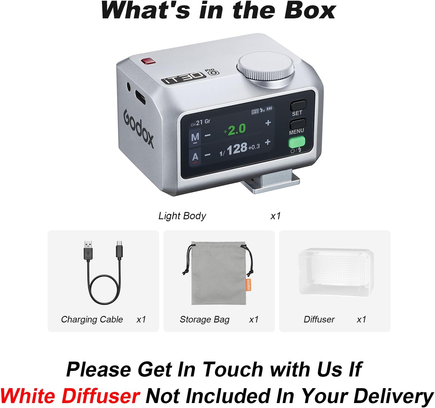 Godox iT30 Pro O TTL Mini Flash for Olympus/Panasonic with Diffuser—HSS 1/8000s,2.8" Full-Color Touchscreen,2.4G Wireless X System,Built-in Lithium Battery for 560 Full Power Flashes(Silver)