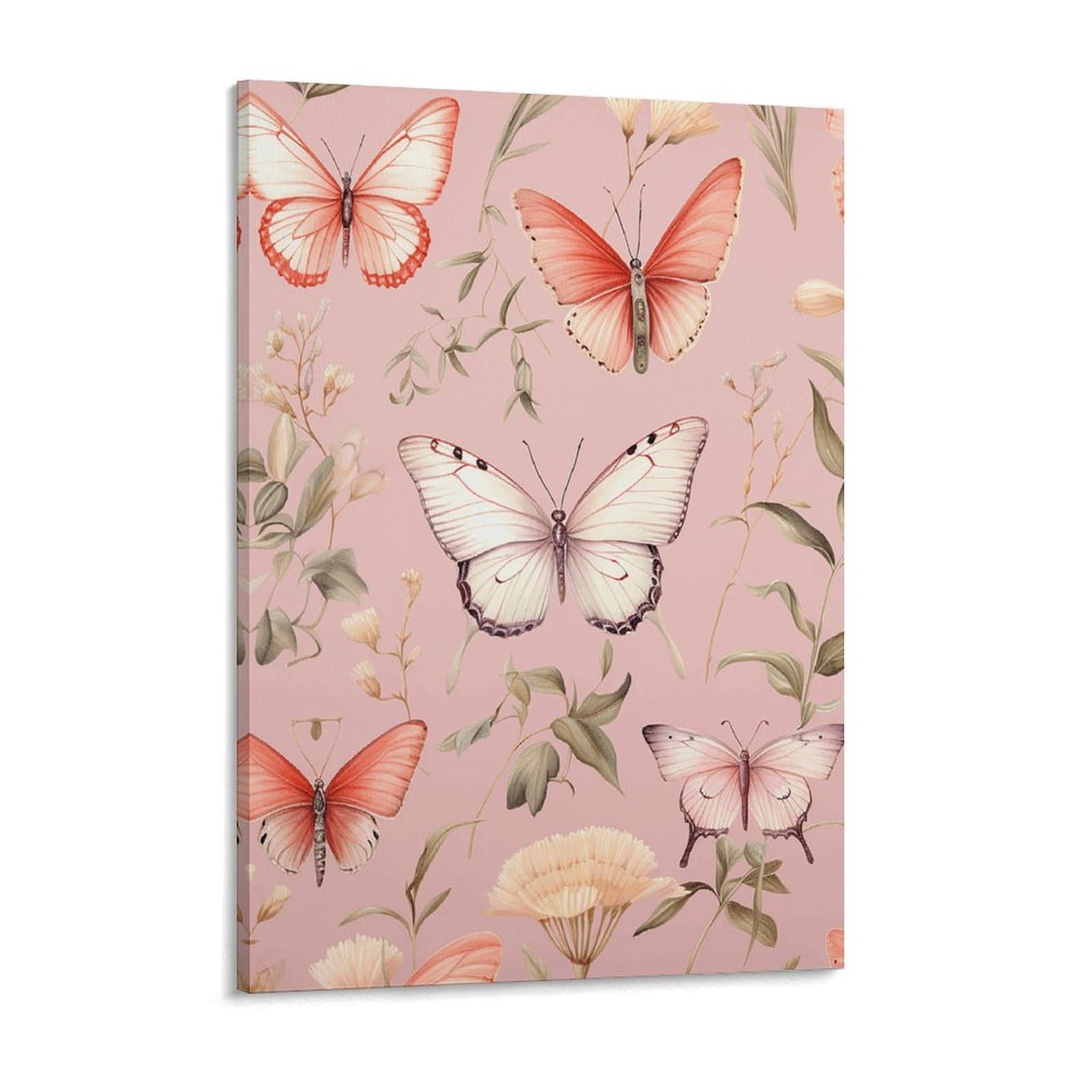 Butterflies And Plants Canvas Wall Art for Bedroom 18x24inch Canvas Prints Artwork for Walls Modern Picture Artwork Painting for Living Room Aesthetic Wall Paintings for Bathroom Kitchen Offi