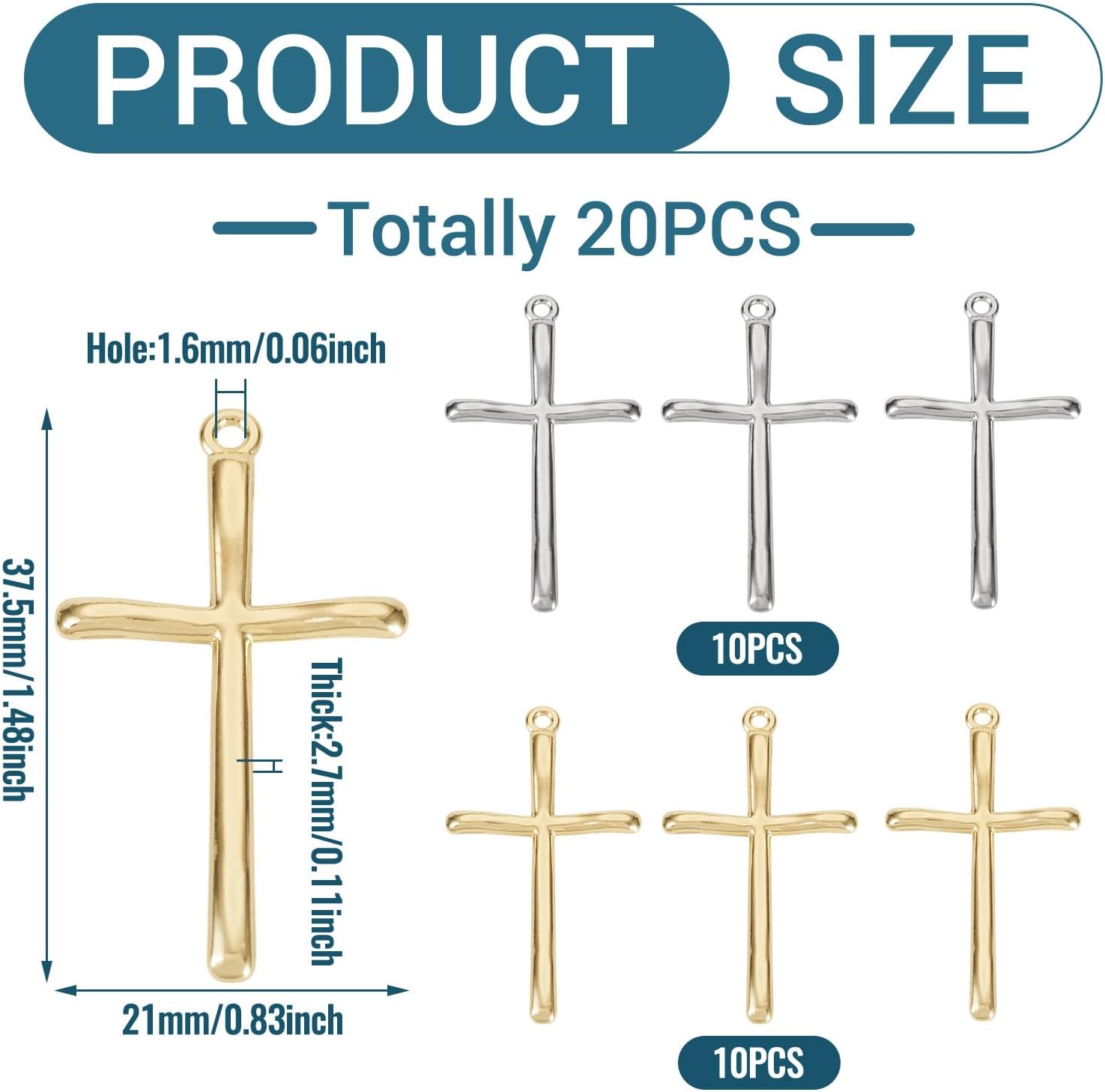 Pandahall 20Pcs Cross Charms Alloy Crucifix Cross Pendants Metal Glossy Cross Religion Dangle Charms for Easter Necklace Earrings Keychains Jewelry Making - Image 5