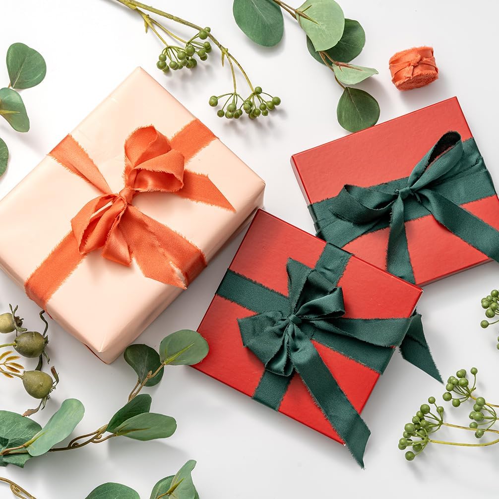 Satin Gift Ribbons, Gift Wrapping Ribbons, 3 Rolls 2.5cm x 6.4m Taupe Green Champagne Sage image 3