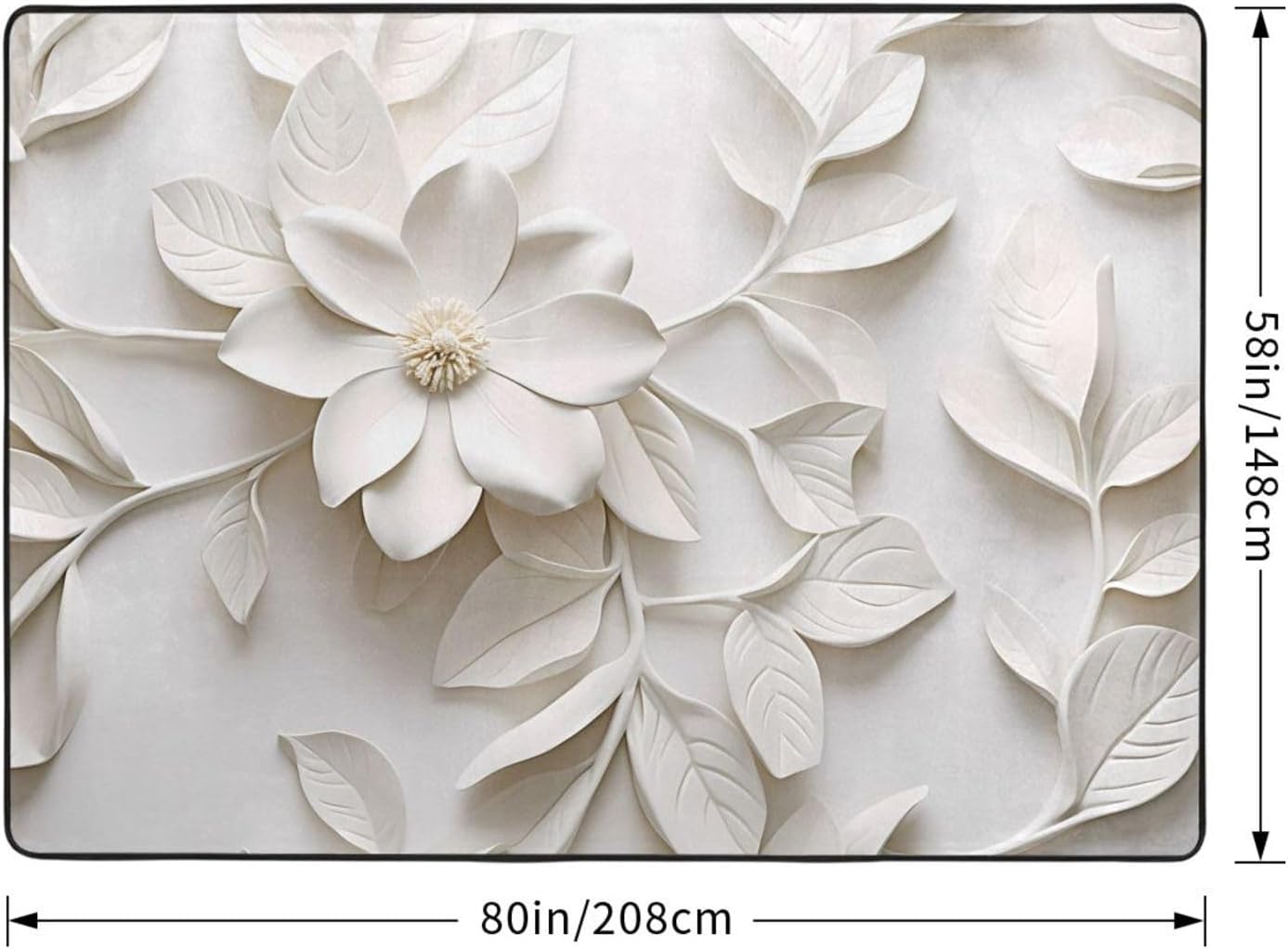 Pure White Engraving Printed Flannel Floor mat 80x58 inches for Bedroom, Living Room, Study Room Decorative Carpet