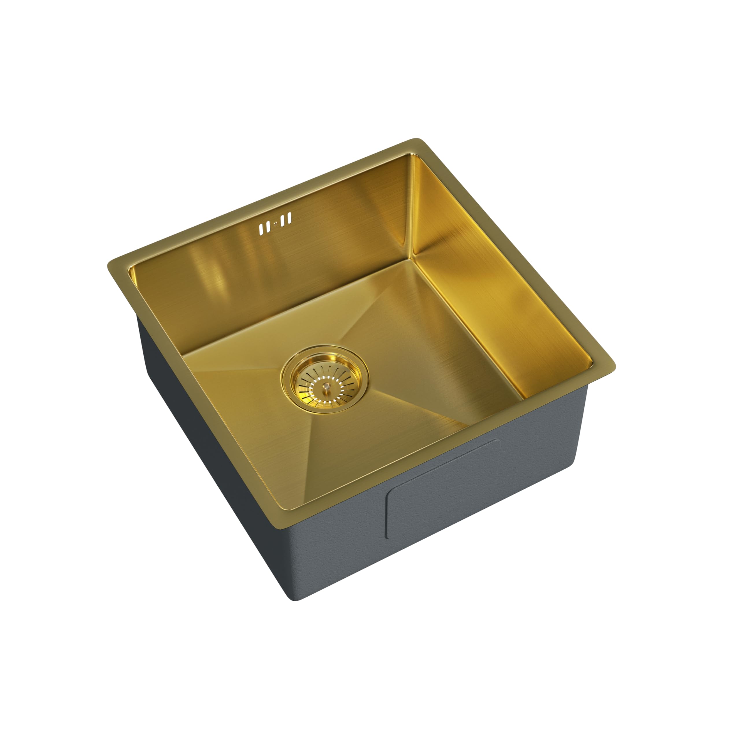 Flode 440x440mm Undermount Kitchen Sink & Waste Kit – Brushed Gold Stainless Steel 1 Bowl Square 205mm Deep 90mm Waste Luxury Finish