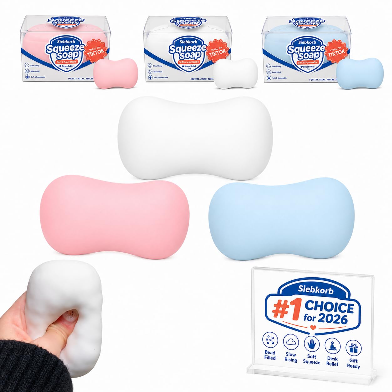 Crunchy Soap Squishy Asmr Stress Ball, Realistic Handmade Bar Soap Shape Bead Filled Crunchy Squishies Stress Ball, Cute Squeeze Sensory Fidget for Adults Office Anxiety Relief (3pcs)