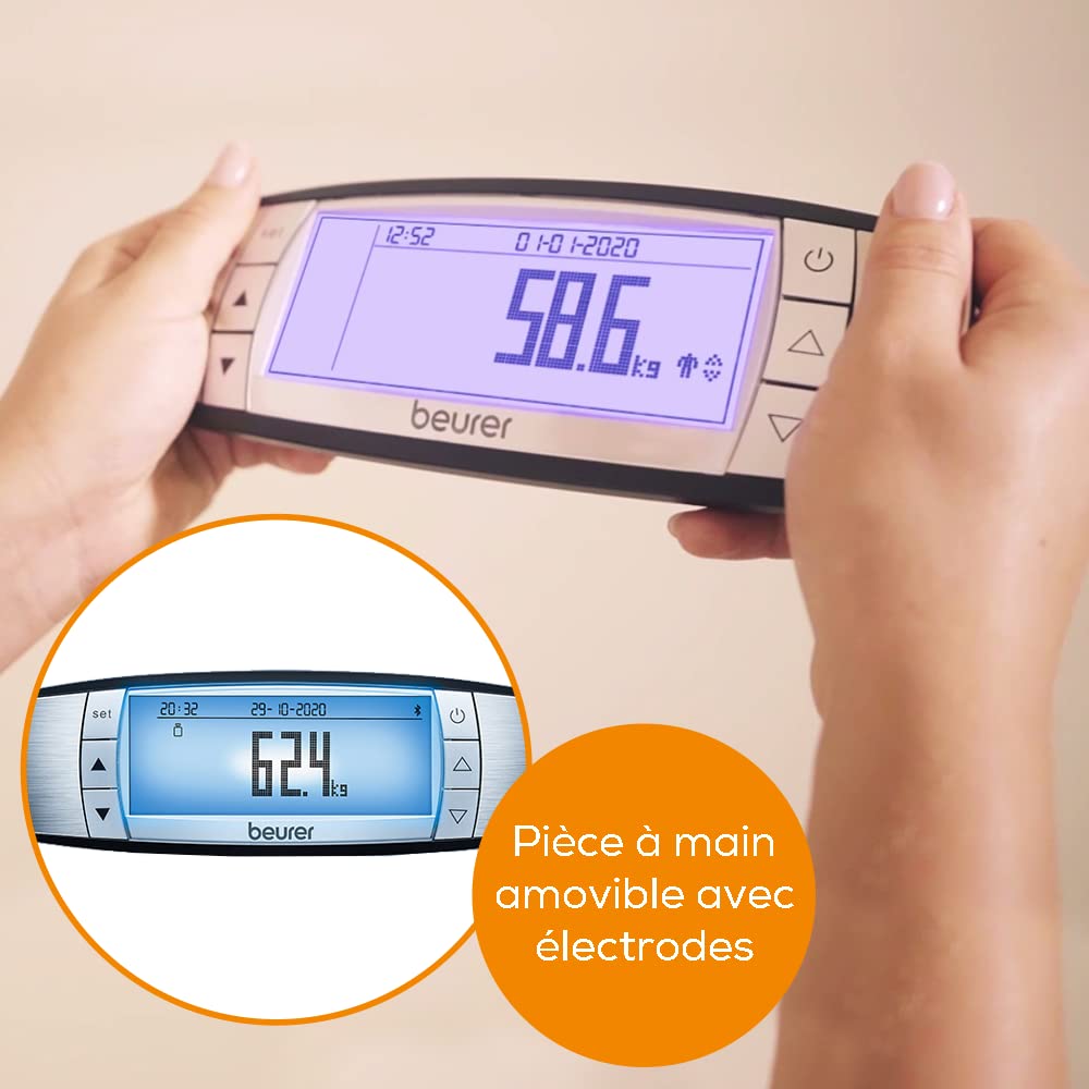 Beurer BF 105 Pèse-personne, Bodycomplete, analyse du corps entier, mesure la graisse corporelle et la masse musculaire, pèse-personne connecté avec application, écran XXL amovible