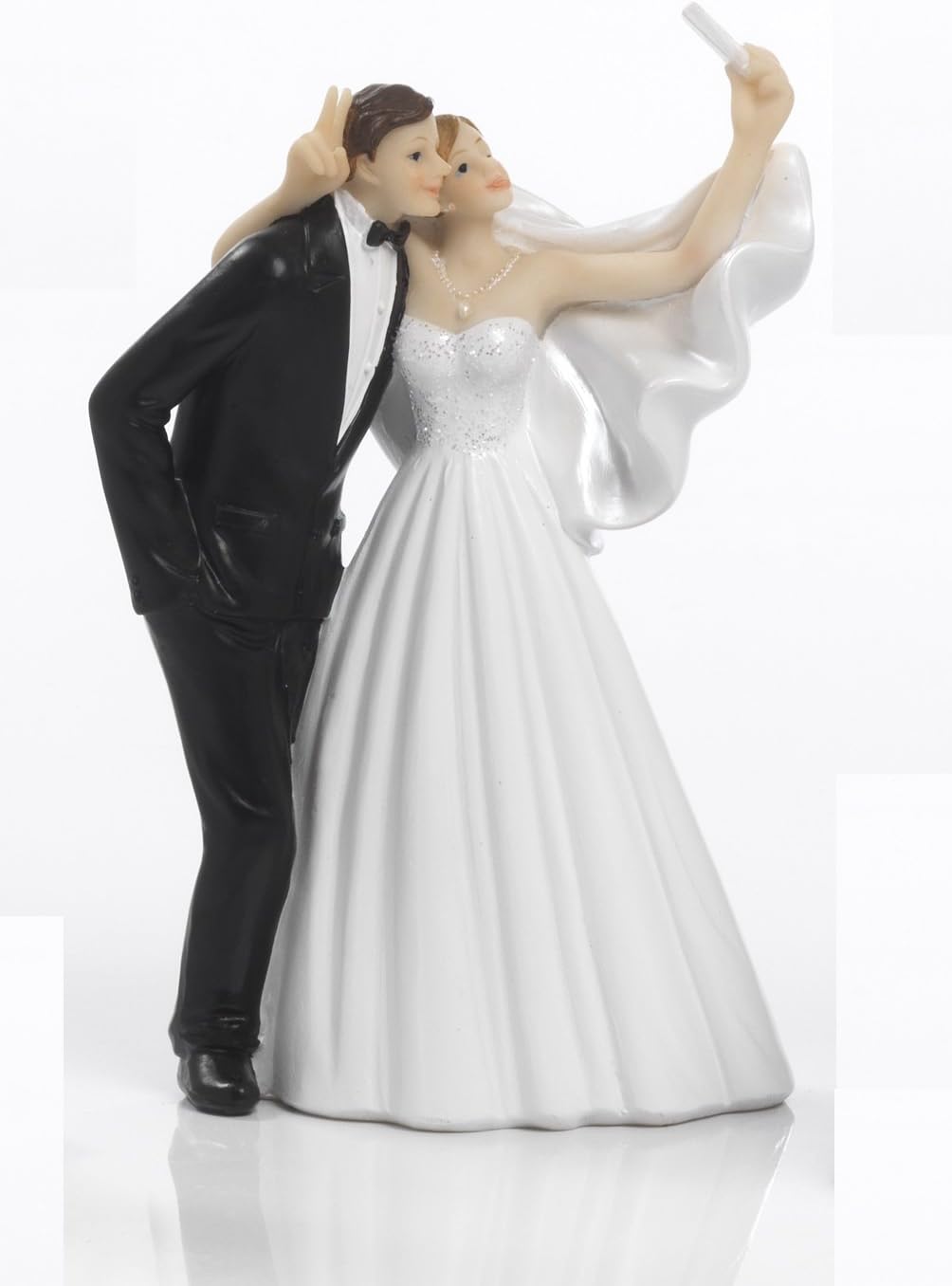 Wedding Cake Topper, Married Couple Selfie, Cake Favour Figurines, 14.3cm, Acrylic