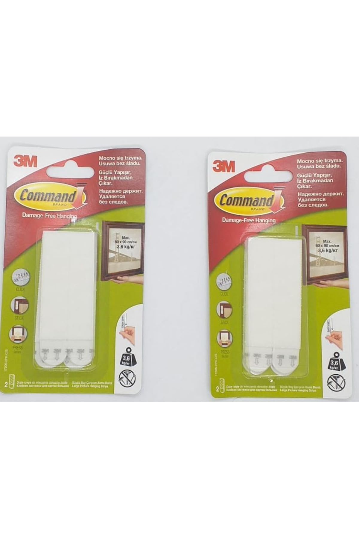 3M Command 17206 Büyük Boy Cırt Cırt Bant, 2 Paket, Beyaz