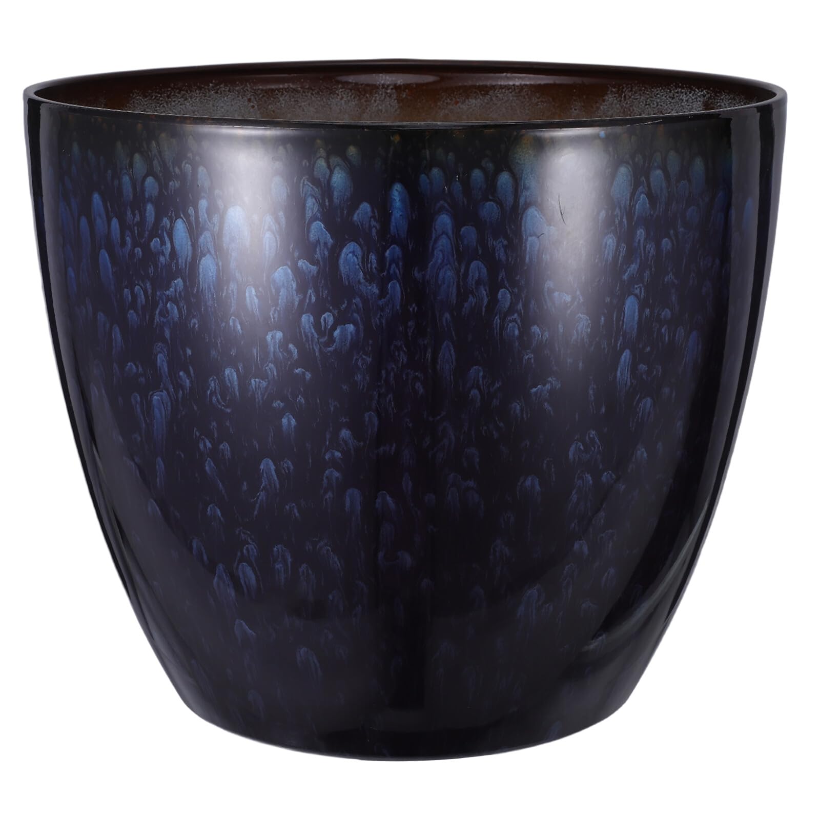 Pot à orchidées en résine émaillée bleu paon avec soucoupe pour l'intérieur