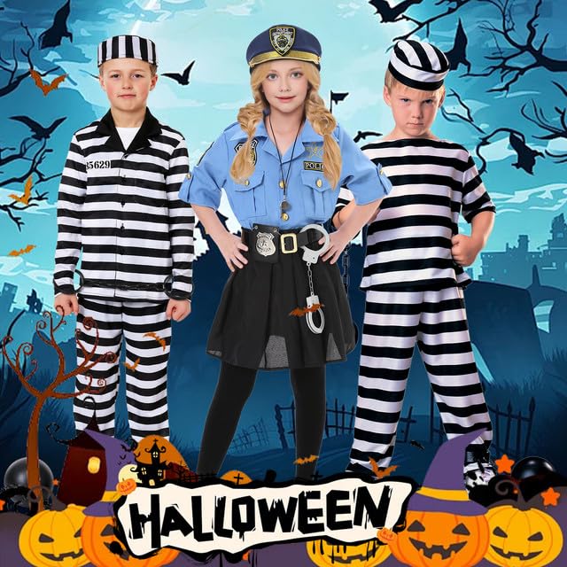 Kids Police Officer Costume Set - Halloween Cop Outfit With Accessories, Roleplay Dress-Up For Girls