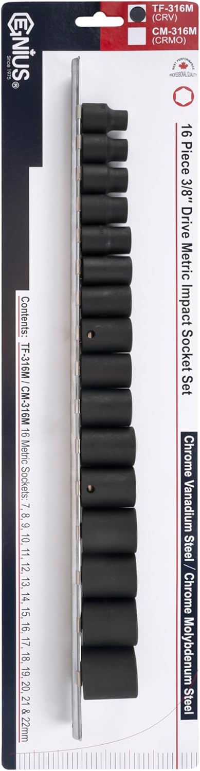 Genius Tools 16 Piece 3/8" Dr. Metric Impact Socket Set TF-316M