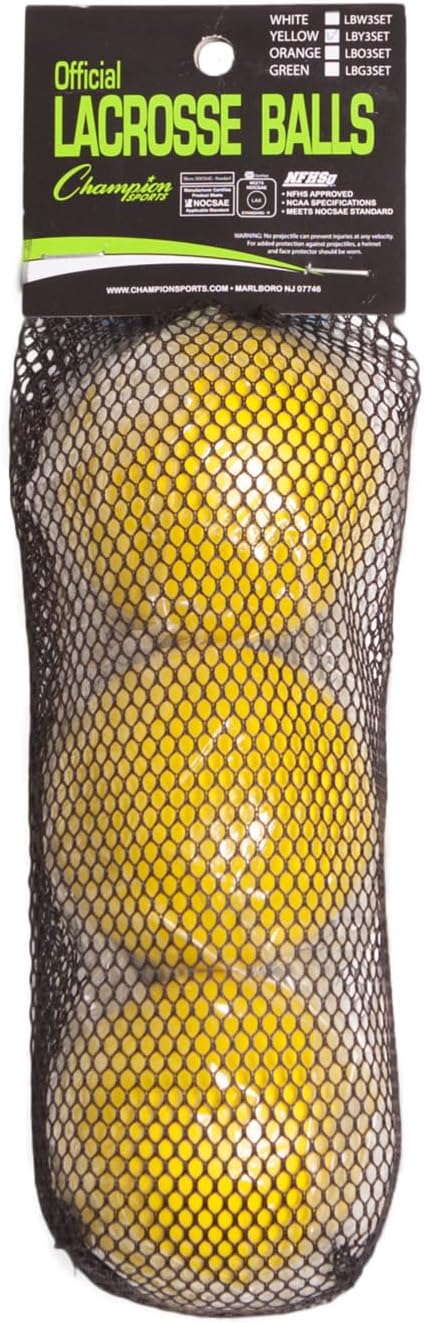 Champion Sports Lacrosse Balls – Official Size SEI Certified, Multi-Color Packs of 3, 6, or 12 for Practice & Games