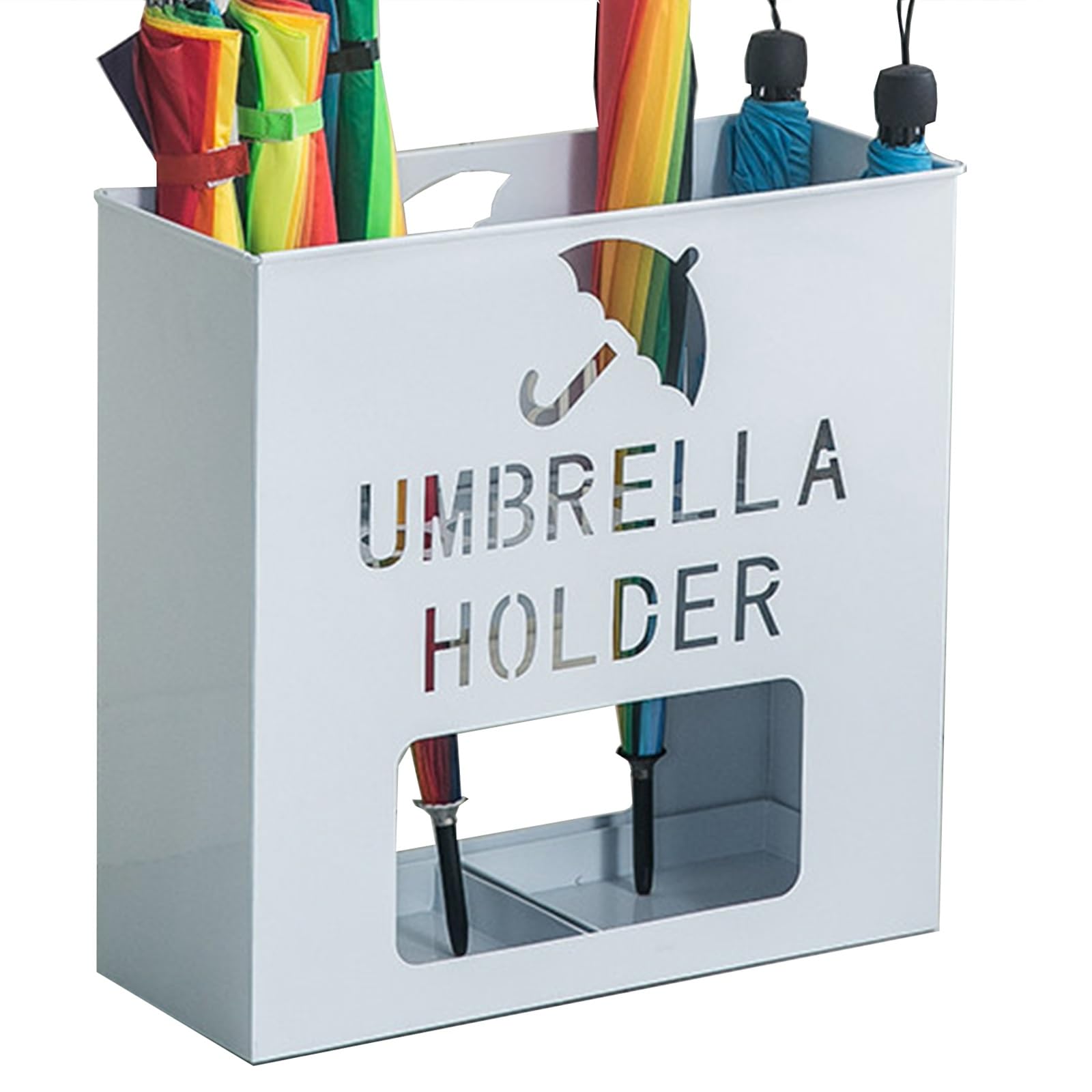 Porte-parapluie en métal blanc 50x20x50 cm avec motif ajouré pour entrée
