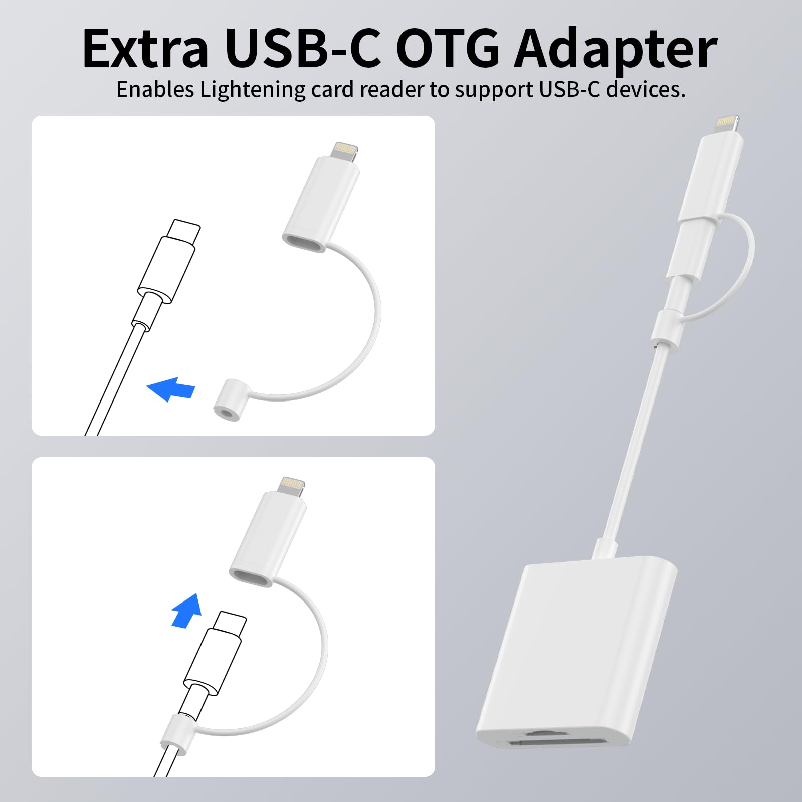 SD Card Reader for iPhone iPad, Dual Lightning & USB-C Connector Memory SD Card Adapter,2 in 1 Dual Card Slot SD and TF Card Adapter Portable Trail Camera Viewer,Plug and Play,Support SD/MicroSD Cards