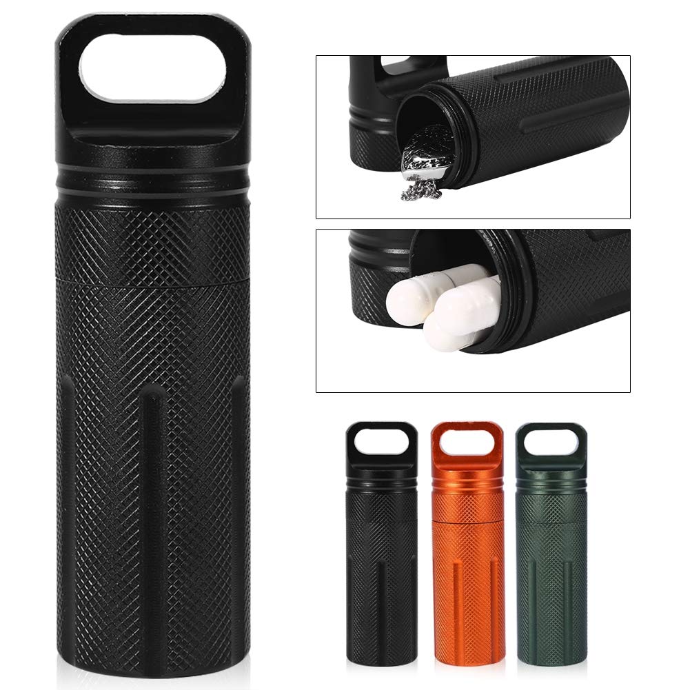 Portapillole, Serbatoio portachiavi, Portapillole Portachiavi Impermeabile Organizer per pillola in acciaio inossidabile a camera singola per viaggi all'aperto(nero) scatola ermetica impermeabile