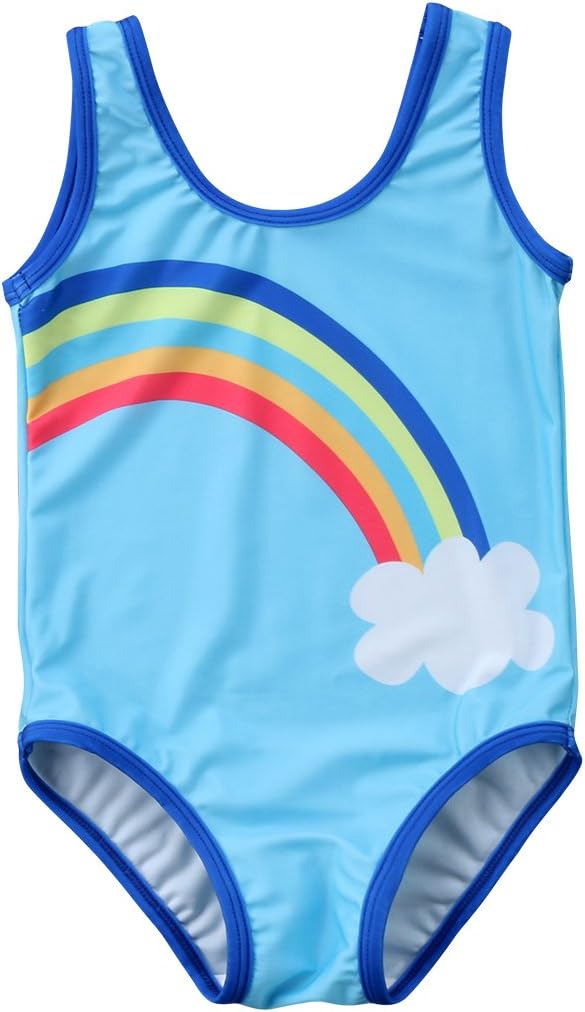 Toddler Baby Girls Rainbow Cloud Swimsuit Bathing Suit One Piece (3-4 Years, Blue)