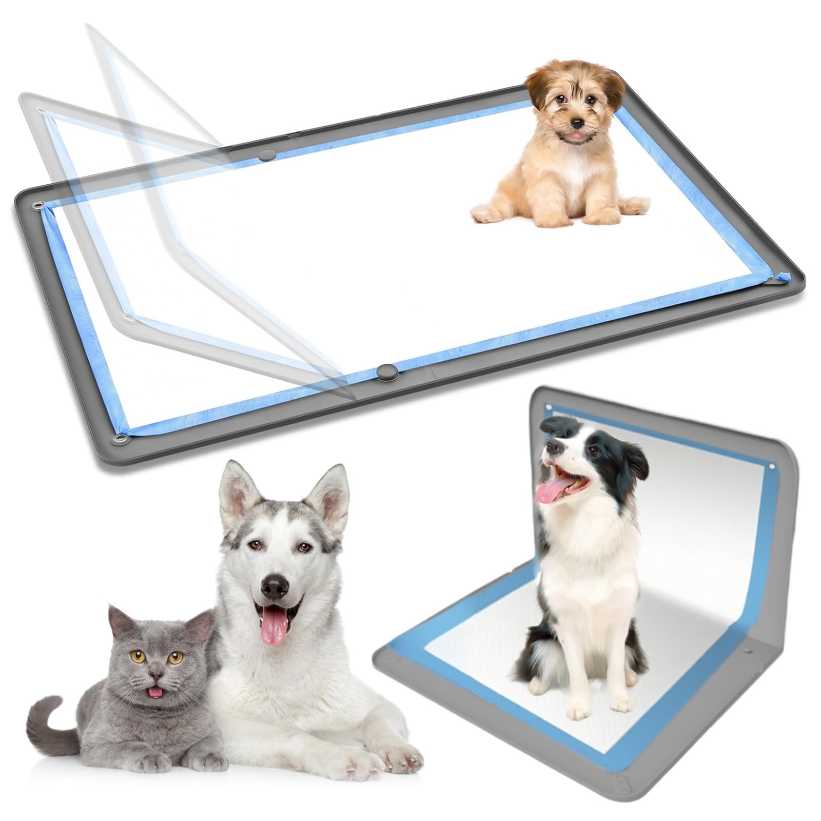 Supporto per tappetino da pipì per cani, 90 x 65 cm, in silicone, pieghevole, con 5 tappetini antiscivolo per addestramento per cuccioli, vasino, protezione per il pavimento, per piccoli animali