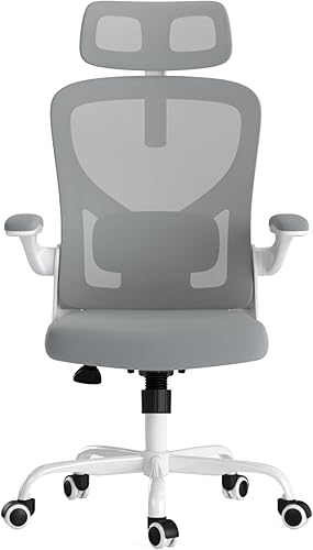 Ergonomic Office Chair with Headrest and Adjustable Lumbar Support, Home Desk Computer Chair Featuring Flip-Up Armrests for Space Saving, Breathable