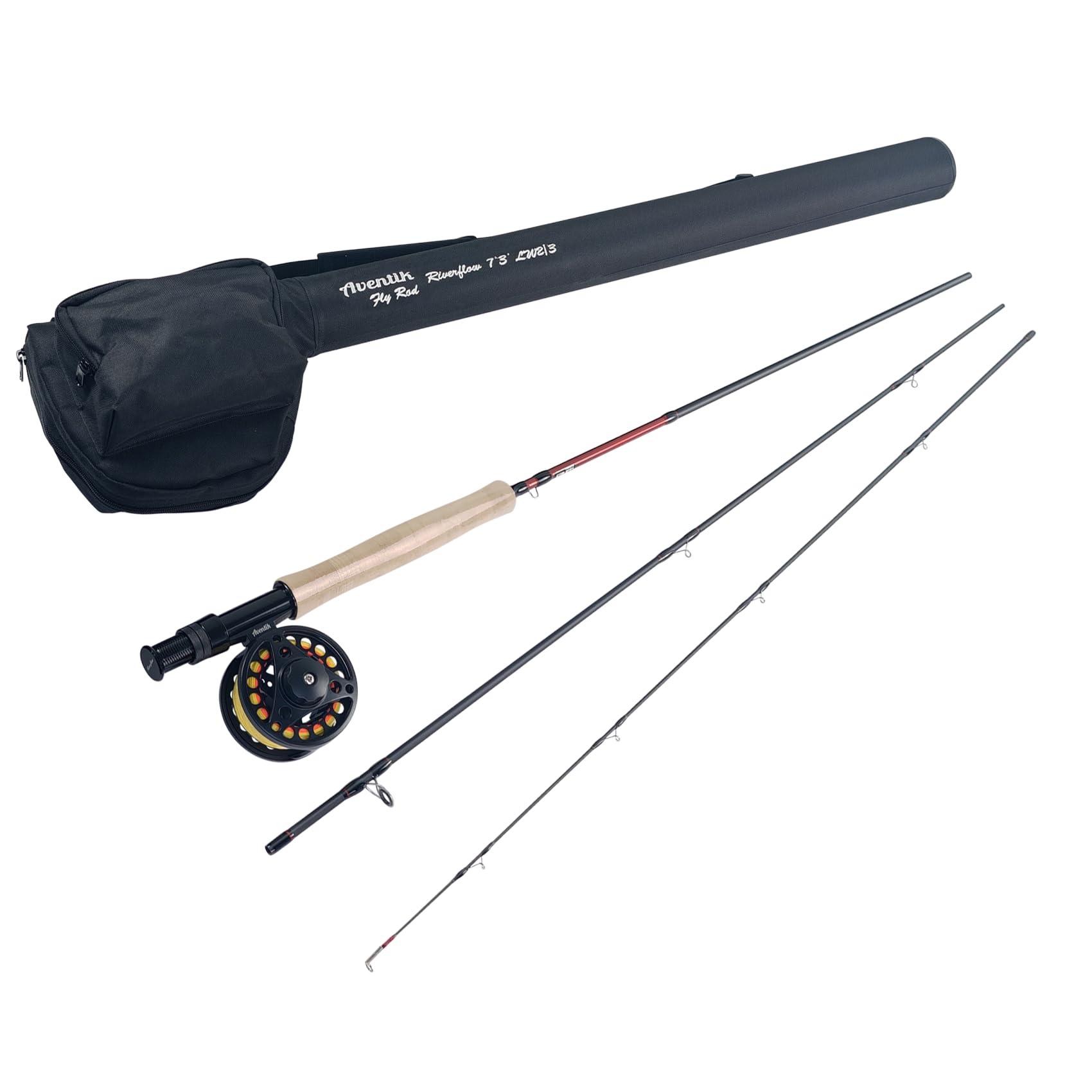 Aventik Fly Fishing Rod with Tube, 3-Piece (0/1wt, 2/3wt) & 4-Piece (3/4wt, 5/6wt), Carbon Fiber Fast Action Ultra-Portable Travel Fly Rod (Riverflow Series)