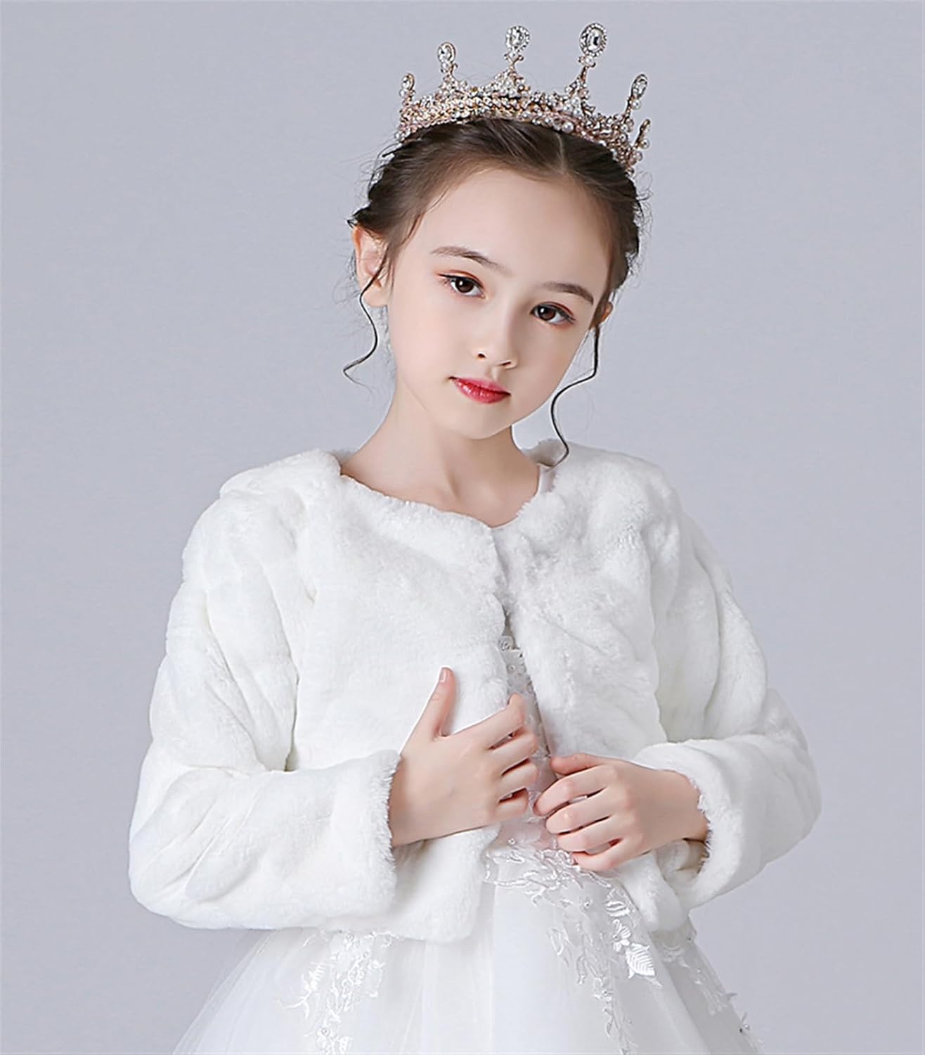 Girls Princess Faux Fur Wrap Shawl Cozy Flower Girls Bolero Shrug Winter Warm Cape Party Wedding Dress Up - Image 2