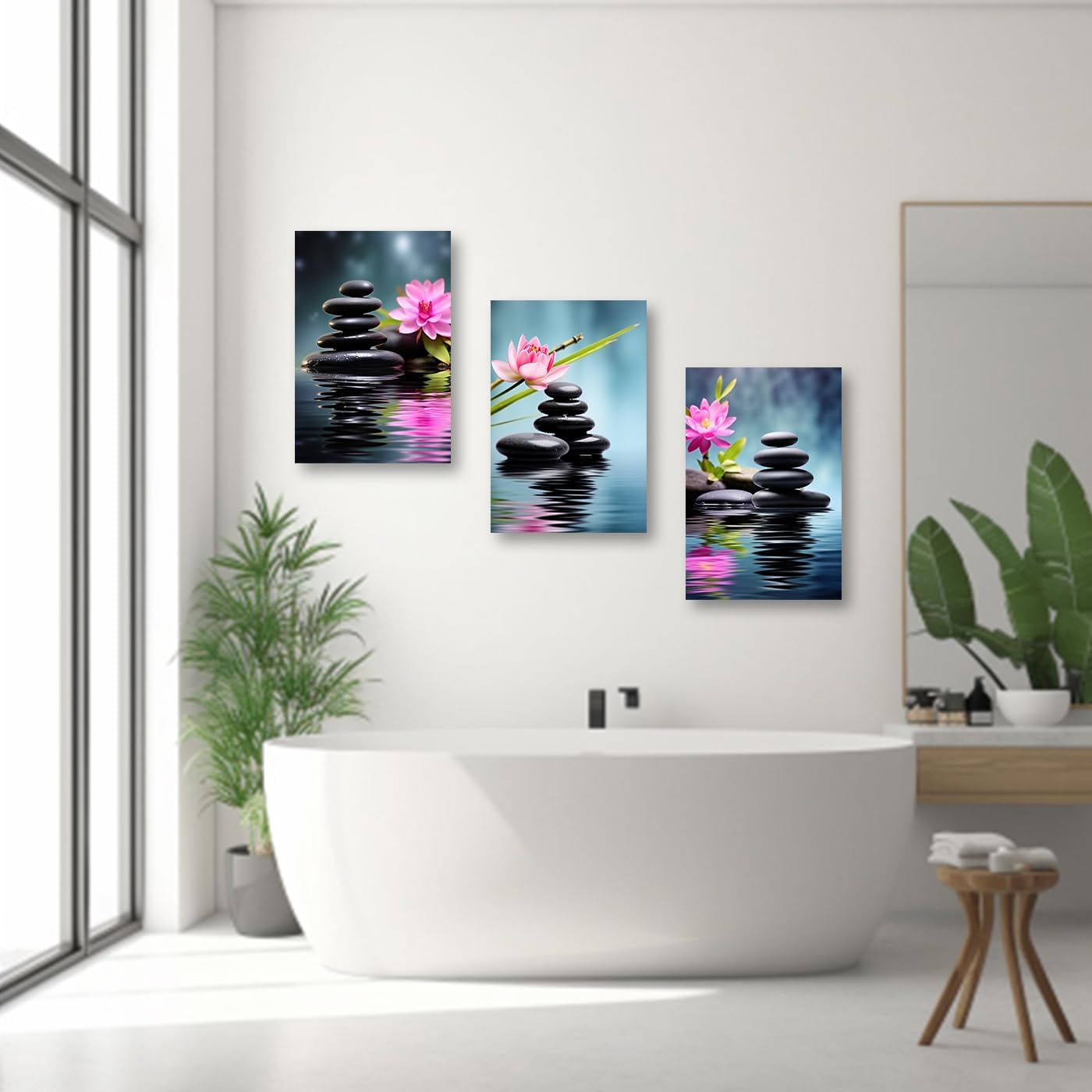 ccwacpp zen canvas wall art 3 panels zen stone lotus flower pictures spa painting print meditation spirit bathroom decor frame (zen - 3, 12x16inchx3pcs) 12x16inchx3pcs zen - 3