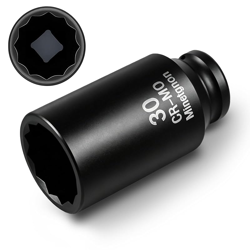 Soquete de Impacto Profundo 30 mm, Encaixe de 12,7 mm (1/2 pol.), 12 Pontos, Aço CR-MO Minetgnon