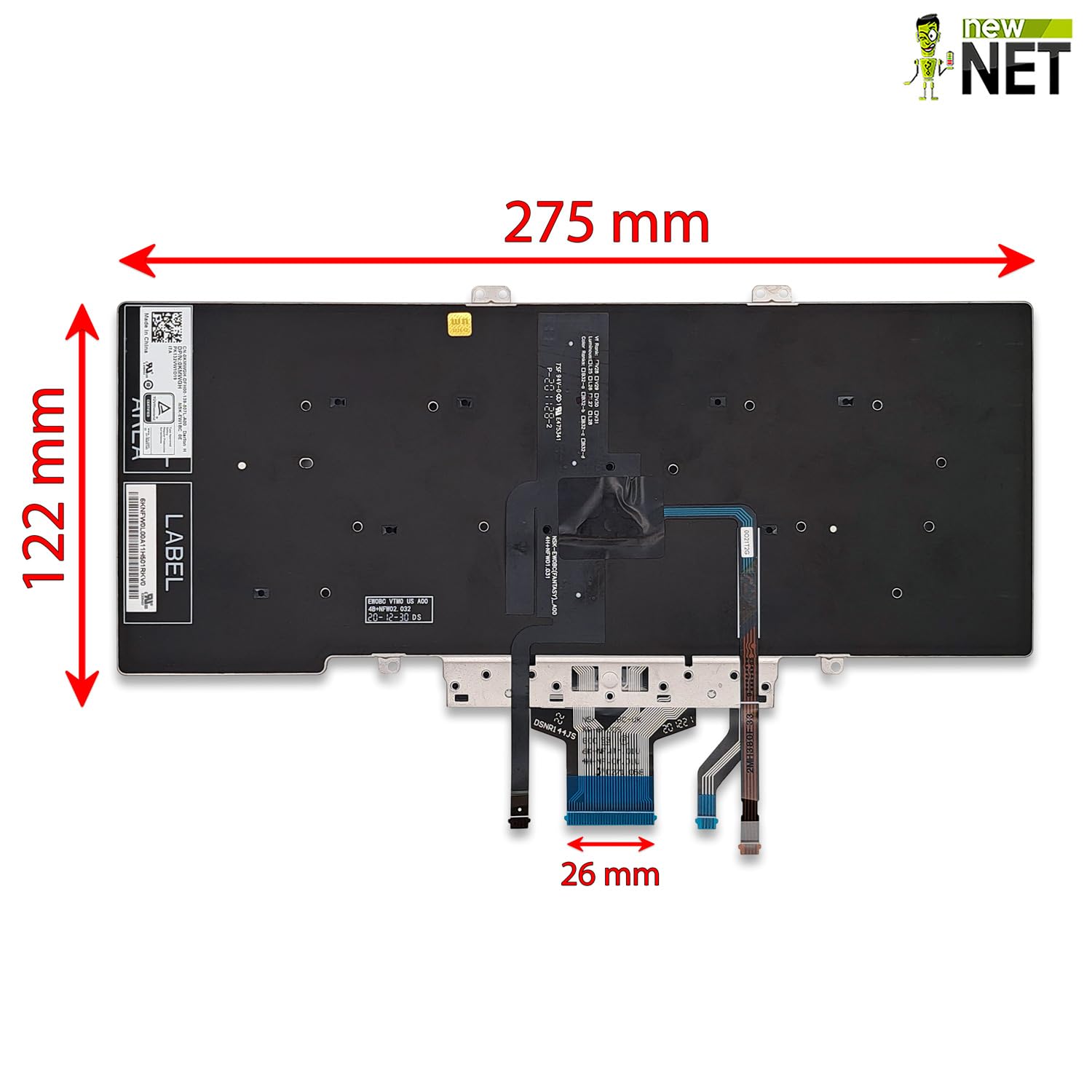 new net - Tastiera compatibile con Dell Latitude 5400, 5401, 5410, 5411 [Senza frame - colore tasti Nero - Trackpoint - Retroilluminata - Layout ITA]