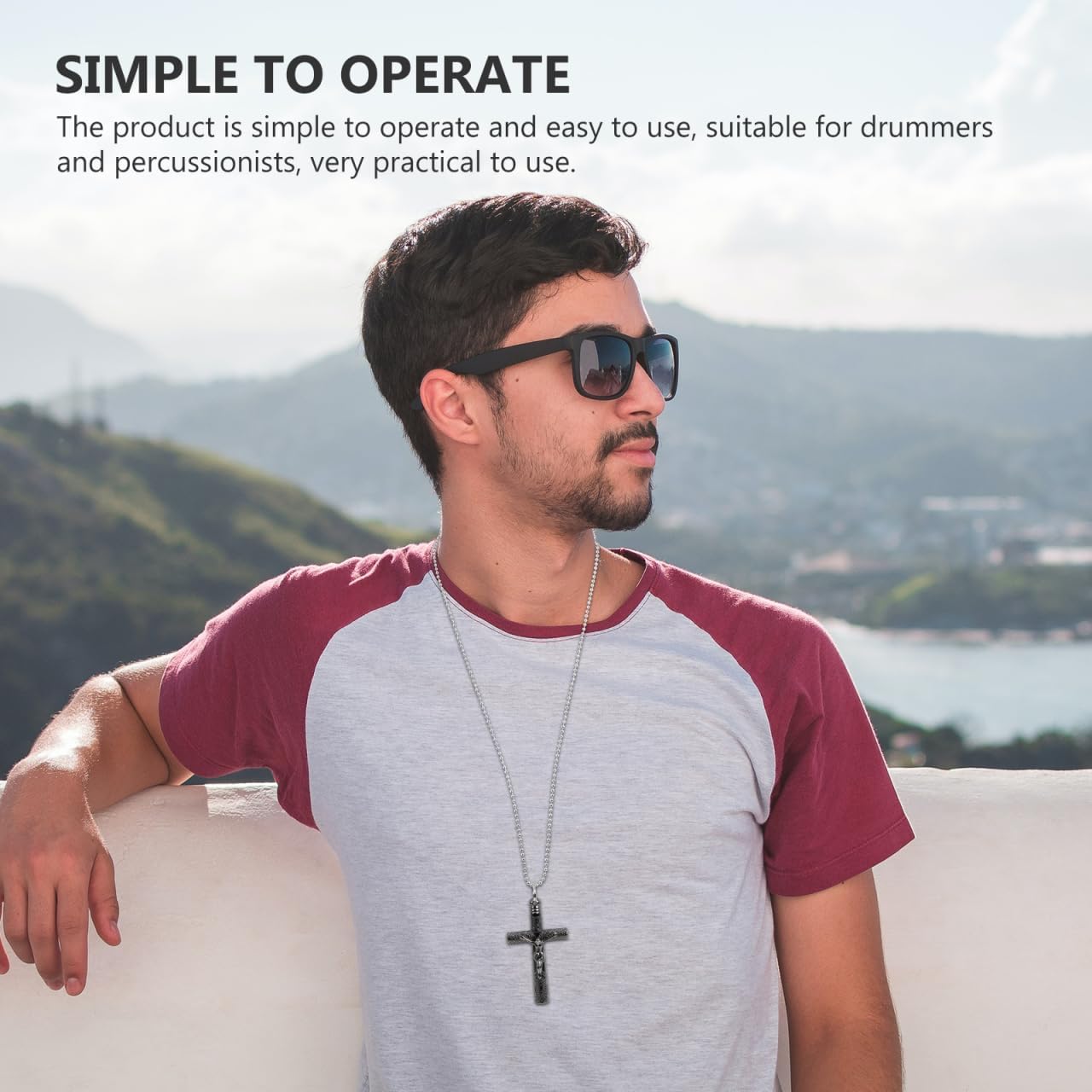 Abaodam Crucifix Necklace Drum Tuning Key Jesus Cross Necklace for Men Tuning Drums Accessories Black