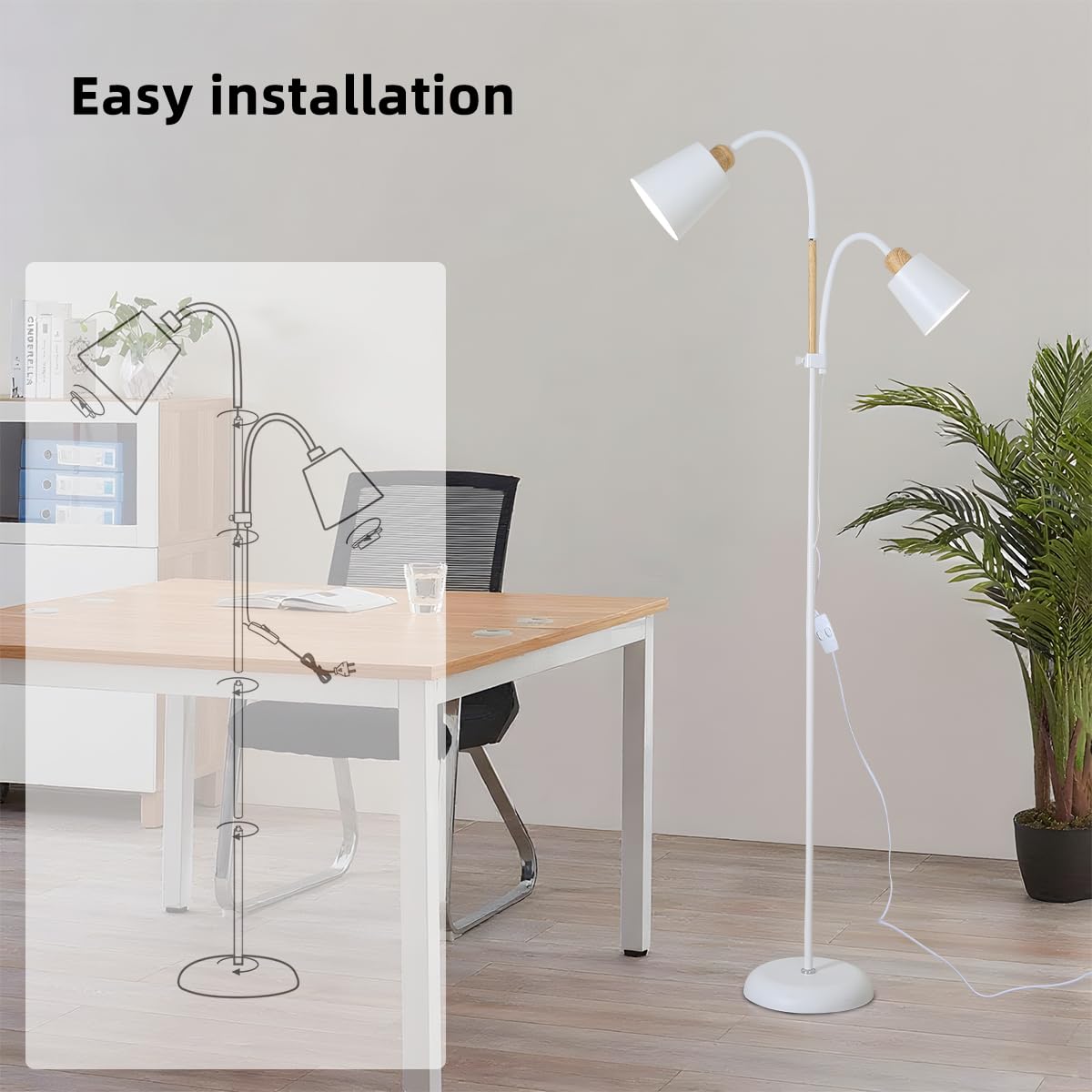 ANTENLICHT YOYO Stehlampe mit leselampe | E27 Fassung max. 60W | 360° schwenkbare Stehleuchte mit 2 Lampenköpfen | Vintage Modern Metall Stehlampe für Wohnzimmer | Höhe 159cm ohne Birne (Weiß)