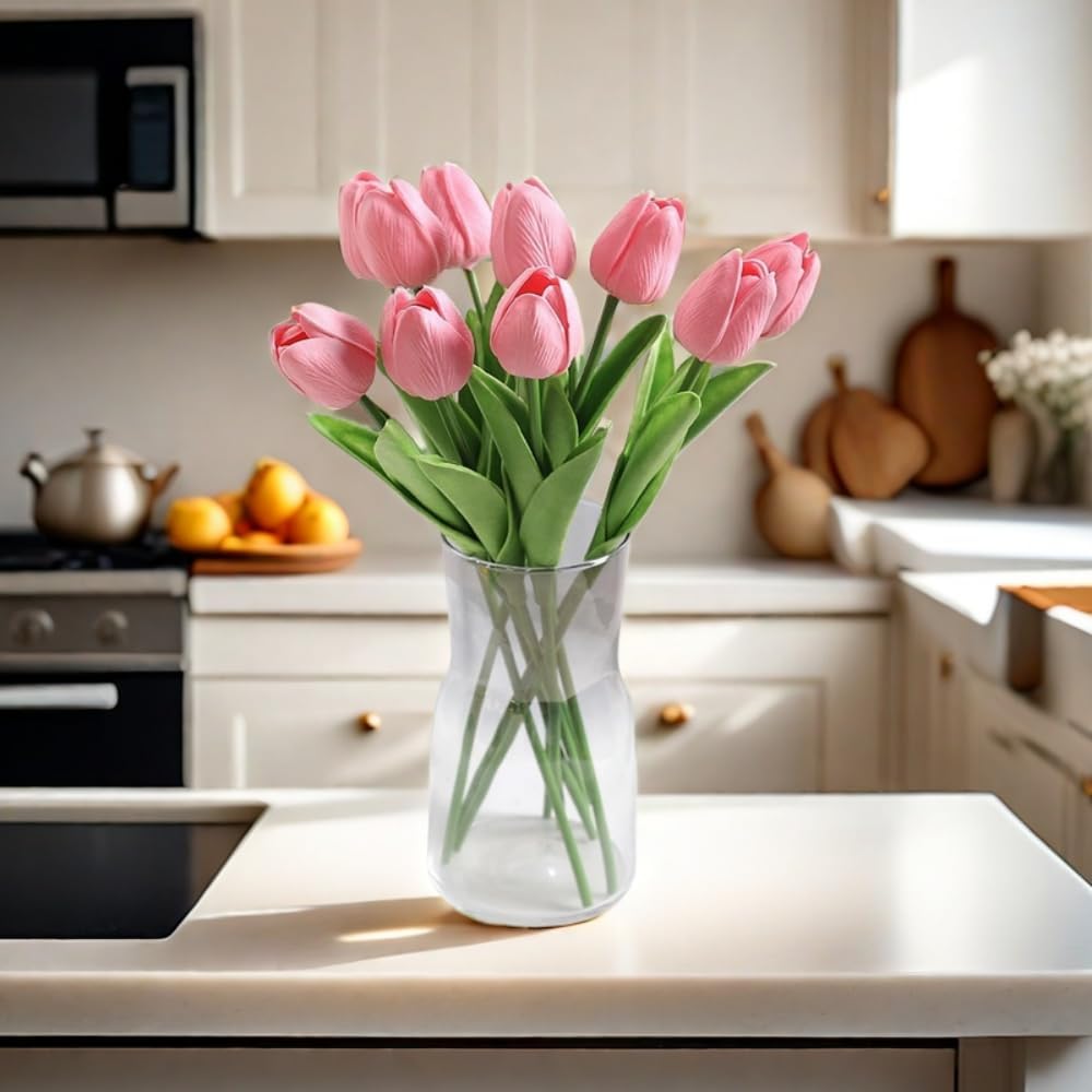 PU Real Touch Tulips Artificial Flowers 30Pcs Flowers Arrangement Bouquet for Home Office Wedding Decoration (Pink) - Image 5