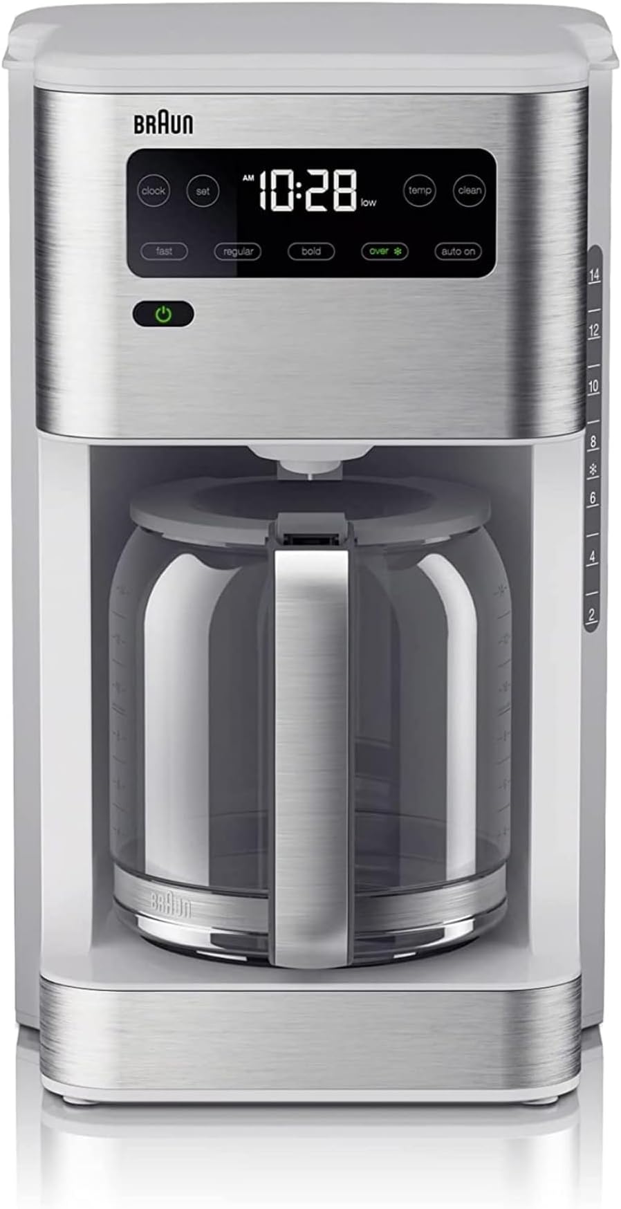 PureFlavor 14‑Cup Programmable Coffee Maker – Fast Brew Speed, Touch Display, Bold & Brew‑Over‑Ice Modes, FlavorCarafe & Adjustable Warm Plate, White