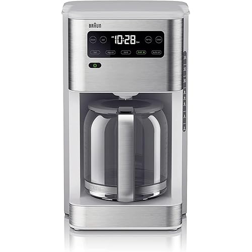 Braun PureFlavor 14‑Cup Programmable Coffee Maker – Fast Brew Speed, Touch Display, Bold & Brew‑Over‑Ice Modes, FlavorCarafe & Adjustable Warm Plate, White