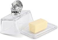 Vista 2 de Arthur Court Mantequillera de cristal con tapa con perilla de pavo Diseño clásico de 2 piezas Cubre y sostiene un palo estándar de mantequilla