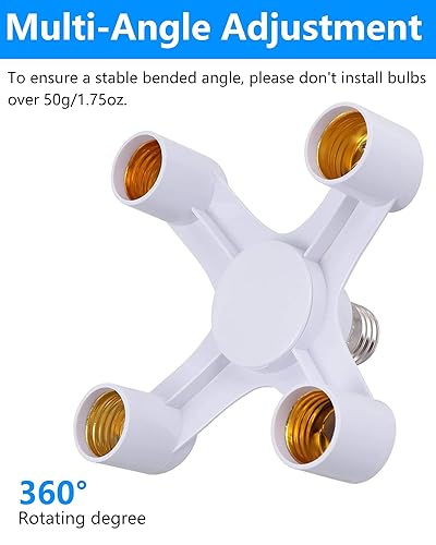 Miniatura 3 de Divisor de enchufe de bombilla, 4 en 1 E26E27 adaptador de enchufe de bombilla múltiple, convertidor divisor de enchufe de luz para LED, bombillas