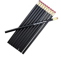 Vista 1 de ezpencils - Lápiz personalizado a granel, lápices redondos, barril de color negro (cuerpo), borrador rojo y virola de latón, paquete de 10