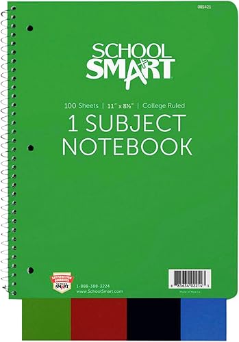 School Smart - 85421 Cuaderno de rayas universitarias en espiral no perforado 1 asignatura 11 x 8-12 pulgadas