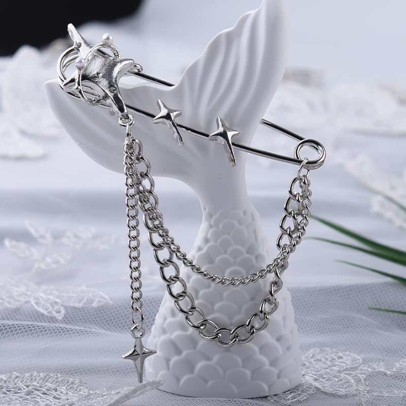 Image of Y2k Chain Brooch Pins for Women Silver Gold Tassel Pin for Coat Collar Brooch Pin Y2k Punk Shoes Clothing Accessories