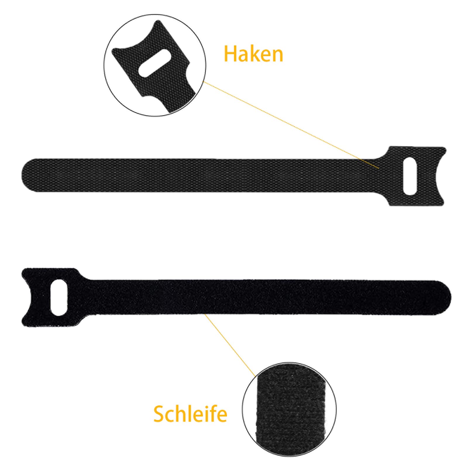 LEBENSWERT Kabelbinder Aus Klettband – 100 Stück, 100/150/200 Mm, Wiederverwendbar, Selbstklebend