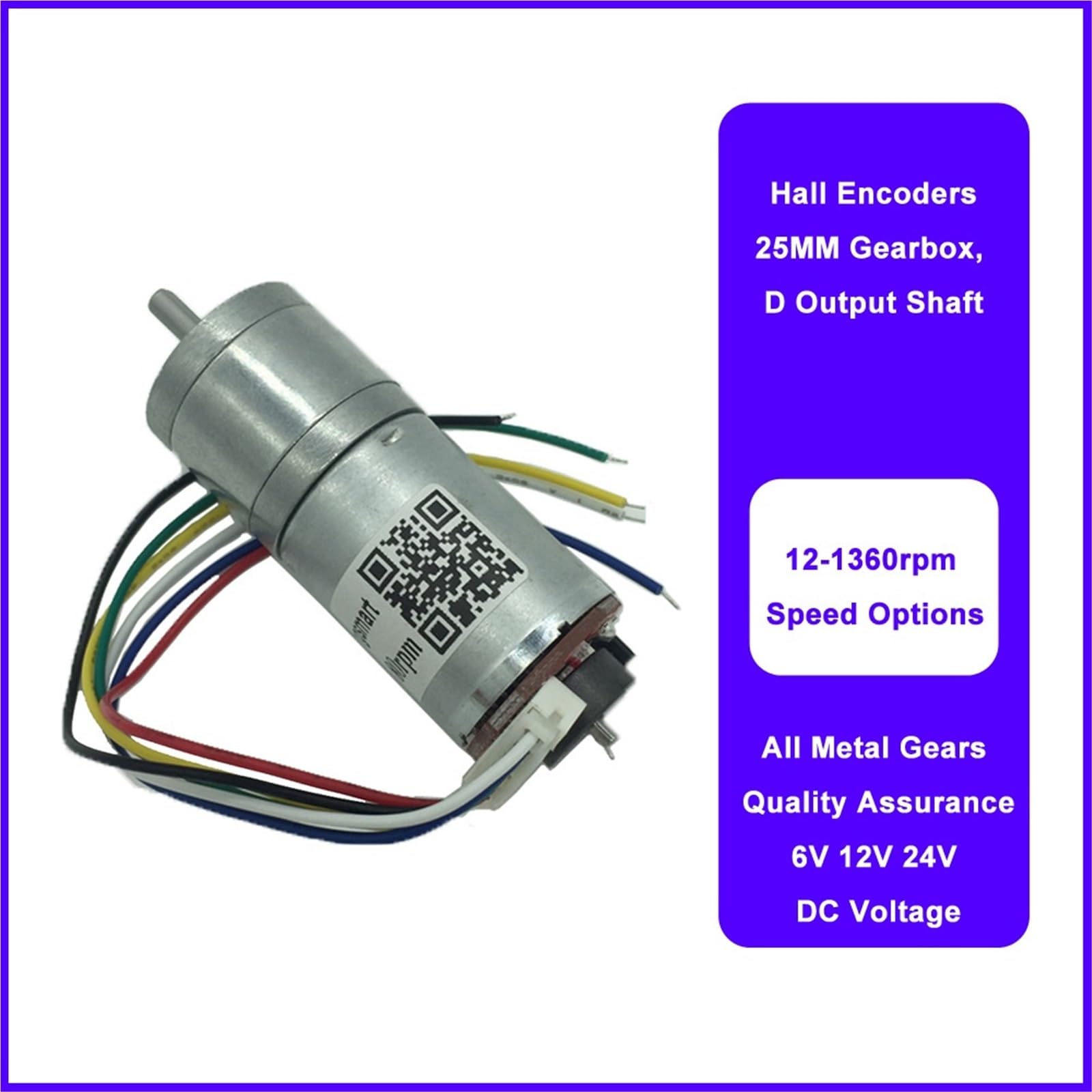 Motor eléctrico con control de velocidad inversa JGA25-371, codificador de motorreductor de 12 V CC, 18-1930 RPM, compatible con equipos electrónicos de bricolaje