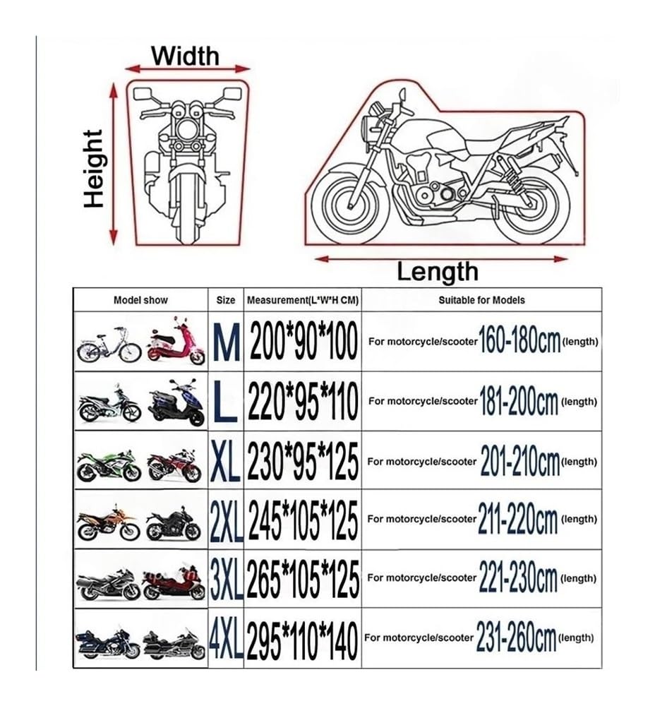 M-4XL Accesorios para Motocicleta, Piezas Protectoras para Interiores Y Exteriores, Cubierta A Prueba De Llia para Todas Las Estaciones, Protección Universal Motocicleta Aire Libre Temporada Cubierta