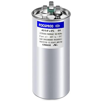 [معترف به من قبل UL] مكثف دائري مزدوج التشغيل FOCSPROD 45+5 uF 45/5 MFD 6% 370V/440V CBB65B لبدء تشغيل محرك مروحة وحدة التيار المتردد، مضخة الحرارة أو المكثف، مكثف بدء التشغيل البديل لمكيف الهواء HVAC