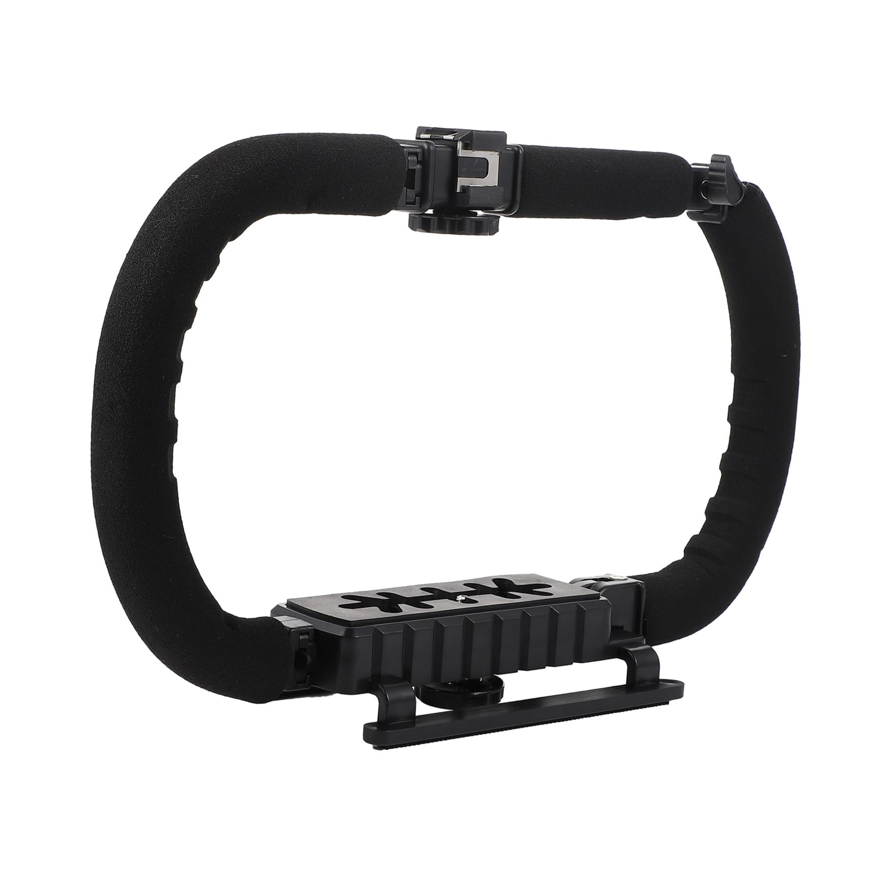 Stabilizzatore Videocamera Portatile 3 Slitte Fredde, Impugnatura in Metallo e Plastico Nero, Foro da 1/4 Pollice, per Smartphone e Videocamere Dv