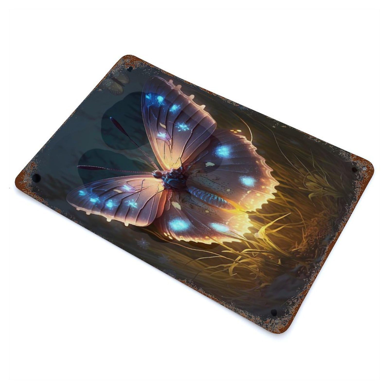 Vintage Metal Tin Sign Butterfly Ethereal 11.8"x7.9", Industrial Home Decor for Farmhouse, Kitchen And Entryway Decor