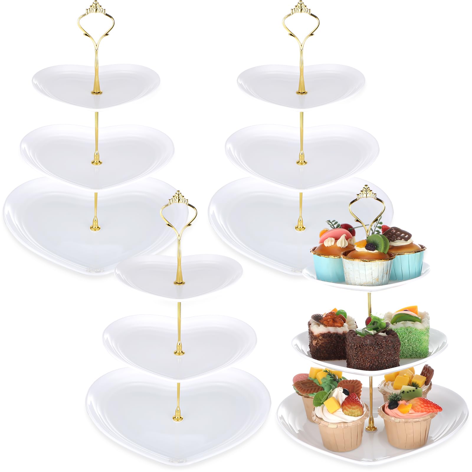 Plateau de service à 3 niveaux rigide et démontable pour pièces montées de muffins