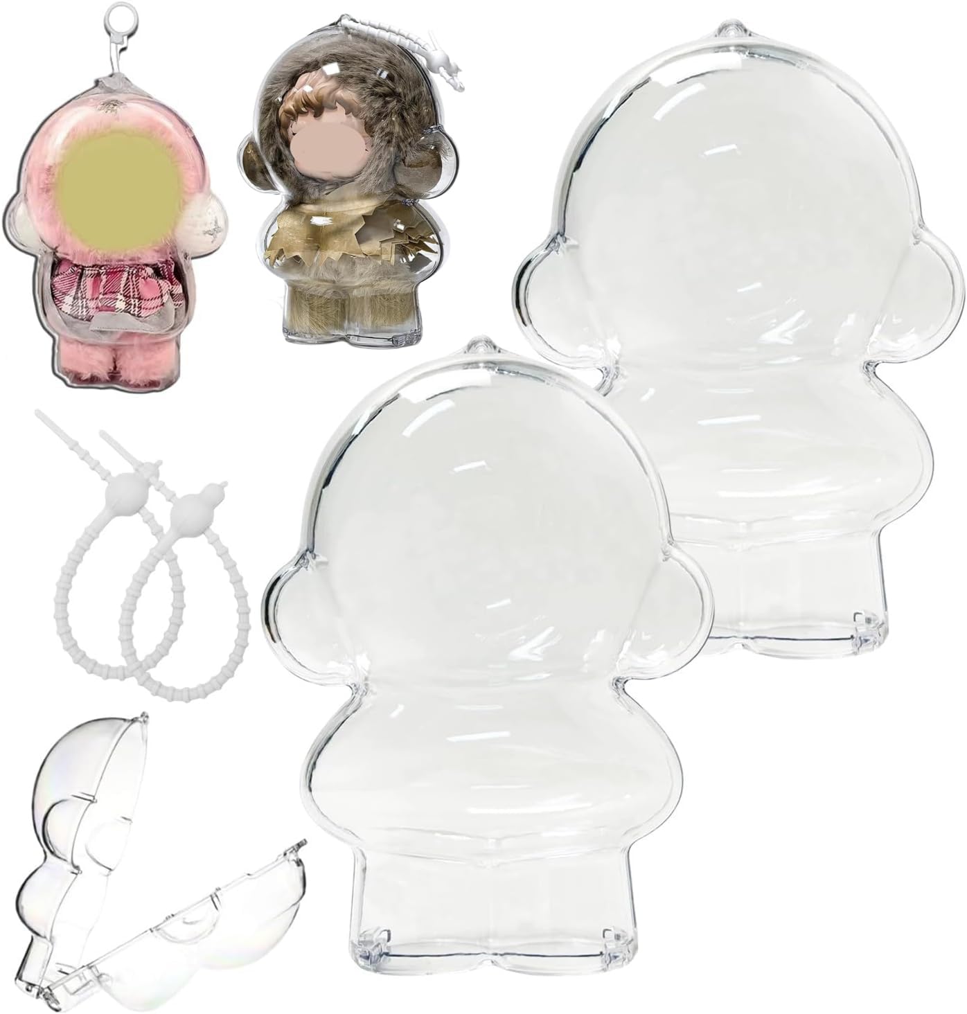 2個セット SKULLPANDA Winter Symphony & L'impressionnismeシリーズ専用保護ディスプレイケース – クリアアクリルカバー&シリコンストラップ付き、360°全方位視認&防塵耐久ショーケース