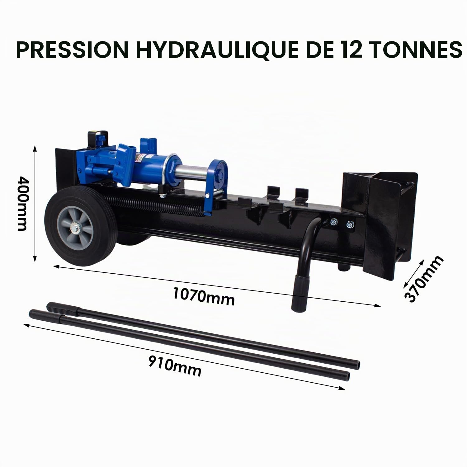 KATSU Fendeuse de bûches hydraulique manuelle de 12 tonnes avec roues Fendeuse de bois robuste Machine de fendage de bois de chauffage 331251