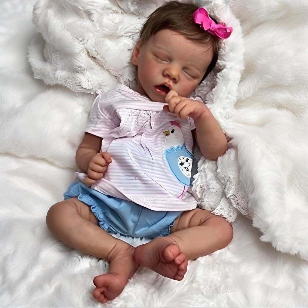 Realistic Silicone Reborn Baby Doll, Eyes Closed Sleeping Realistic Reborn Girl Doll - 47cm 18 Inches Handmade Soft Silicone Vinyl Newborn Baby,Gilirs