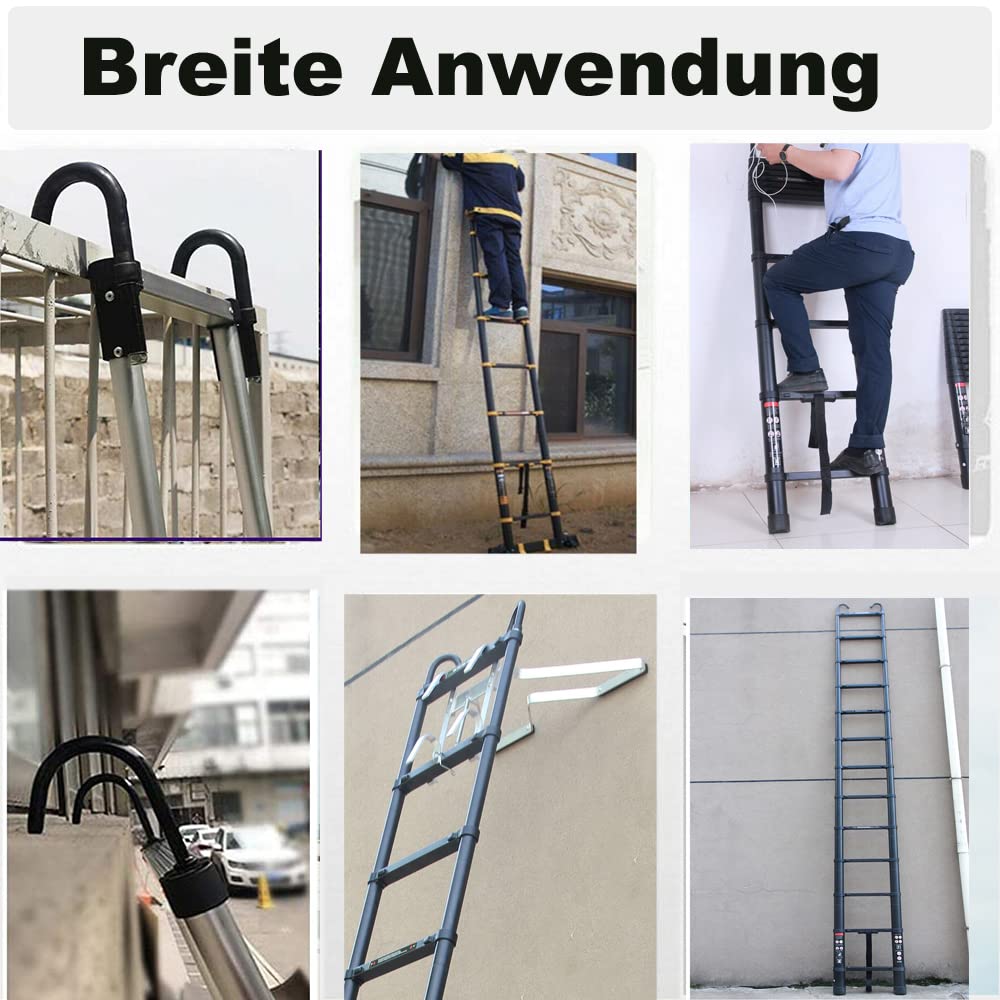 Teleskopleiter mit Haken, 6,2m Alu Klappleiter Aluminium Leiter, Ausziehbar Schiebeleiter, Rutschfester Aluleiter Mehrzweckleiter Ausziehleiter, aus hochwertigem Aluminium, 150kg Tragkraft