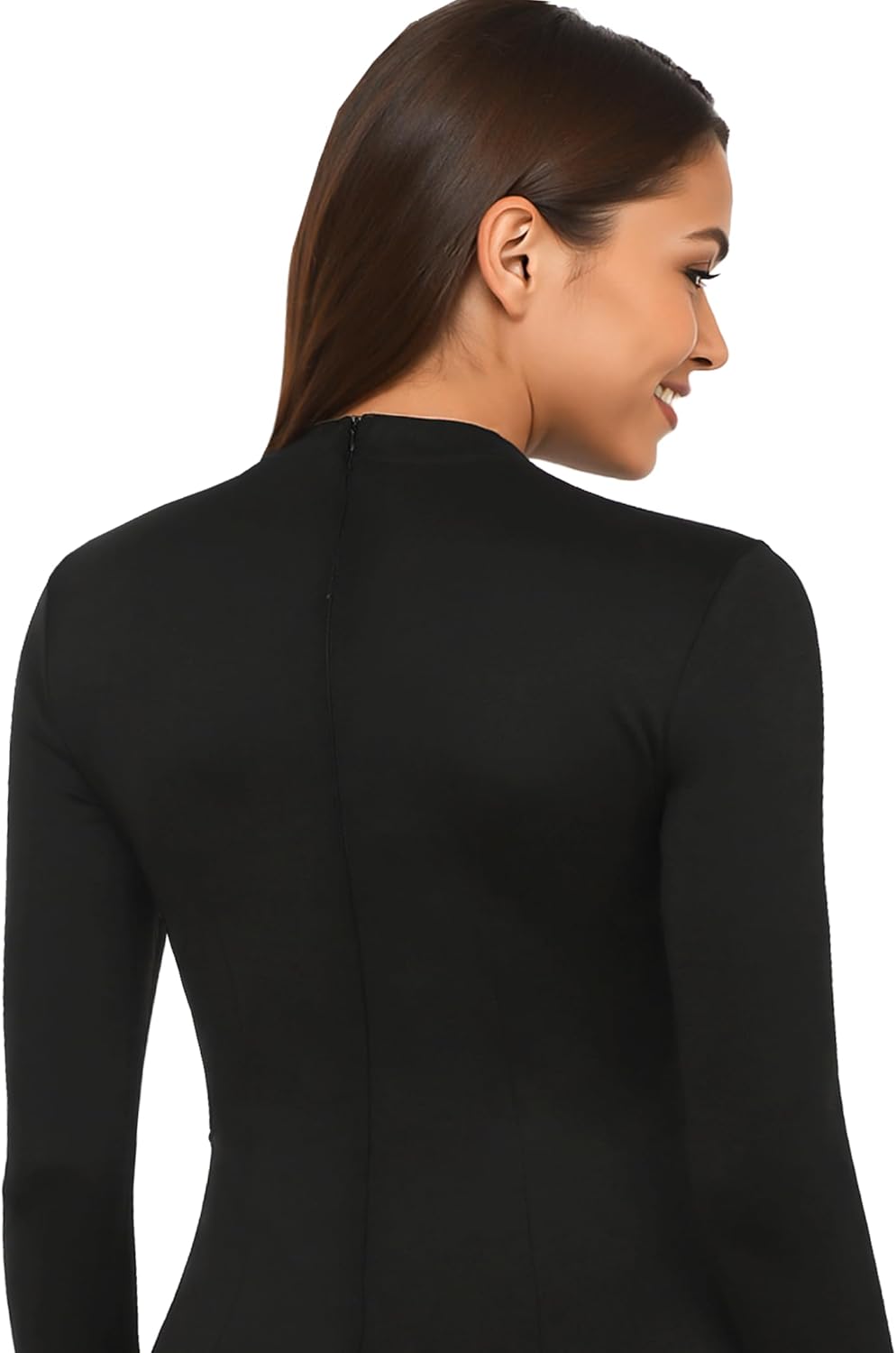 YOGINGO Women's Fall Long Sleeve Mock Neck Dress with Decorative Pockets,Bodycon Mini Short Party Club Dress 2026 - Image 5