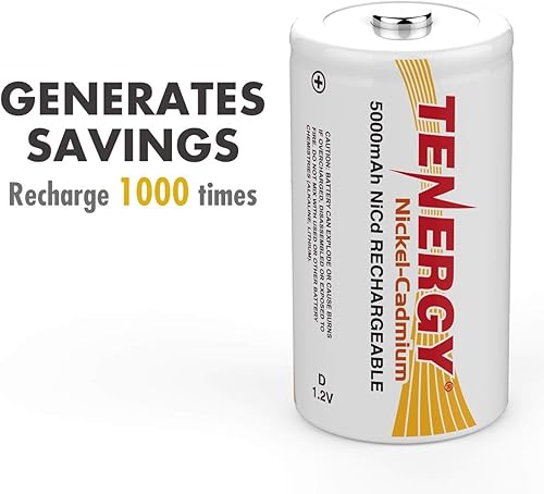 Miniatura 9 de Combo 8pcs Tenergy D Tamaño 5000mAh NiCd botón Arriba pilas recargables