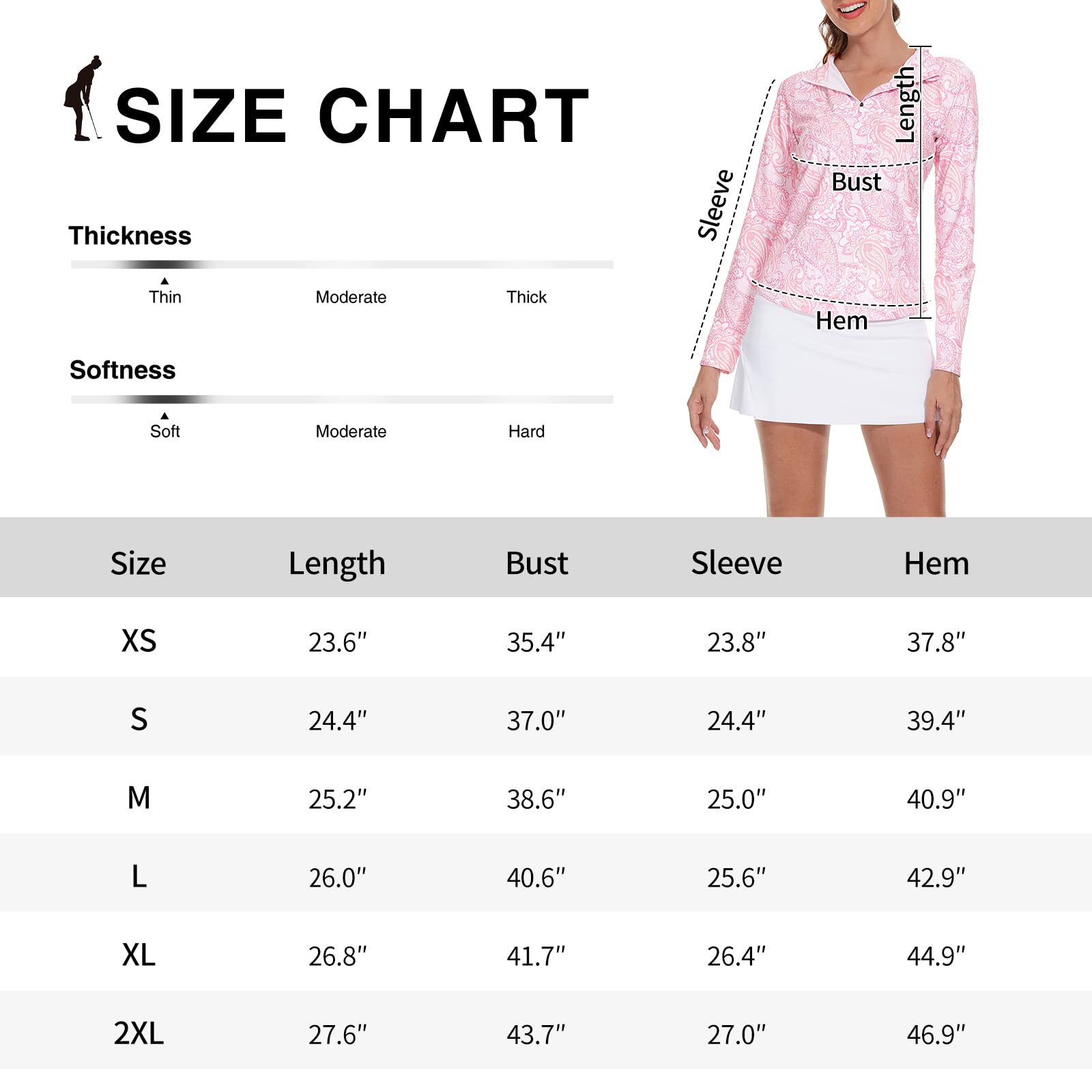 M MOTEEPI Polo à manches longues pour femme avec poche Quarter Zip Polo UV Golf T-shirt de course